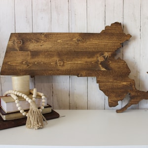 Wooden Massachusetts State Sign Shaped Cutout Wall Decor Art  Gift Handmade With Rustic Reclaimed Wood From Pallets