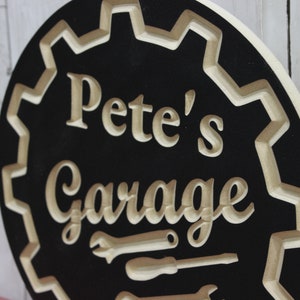 Personalized Garage Sign with Name Carved Wood Circle Sign image 3