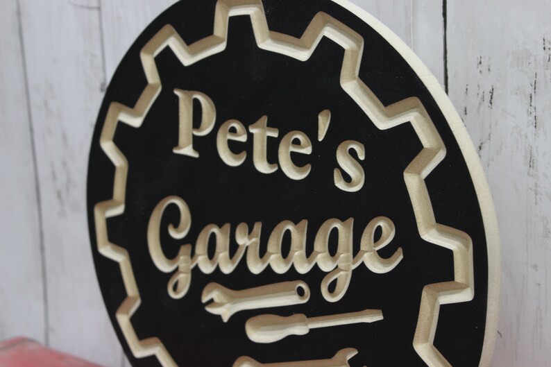 Personalized Garage Sign with Name Carved Wood Circle Sign image 3