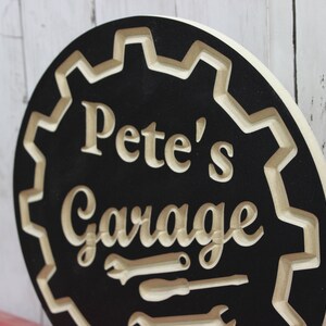 Personalized Garage Sign with Name Carved Wood Circle Sign image 2