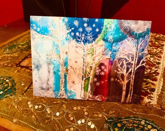 Original Art Gift Note Card with Envelope--Winter Crystals