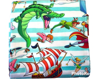 1 Yard Peter Pan with friends - Cotton Woven - striped white & aqua