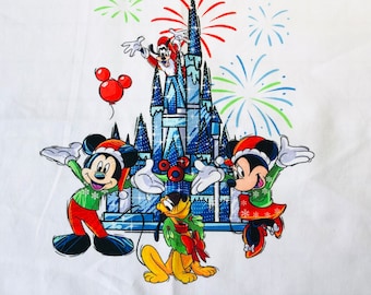 Disney gang panel!  Mickey Pluto and Minnie In front of castle! Christmas theme.