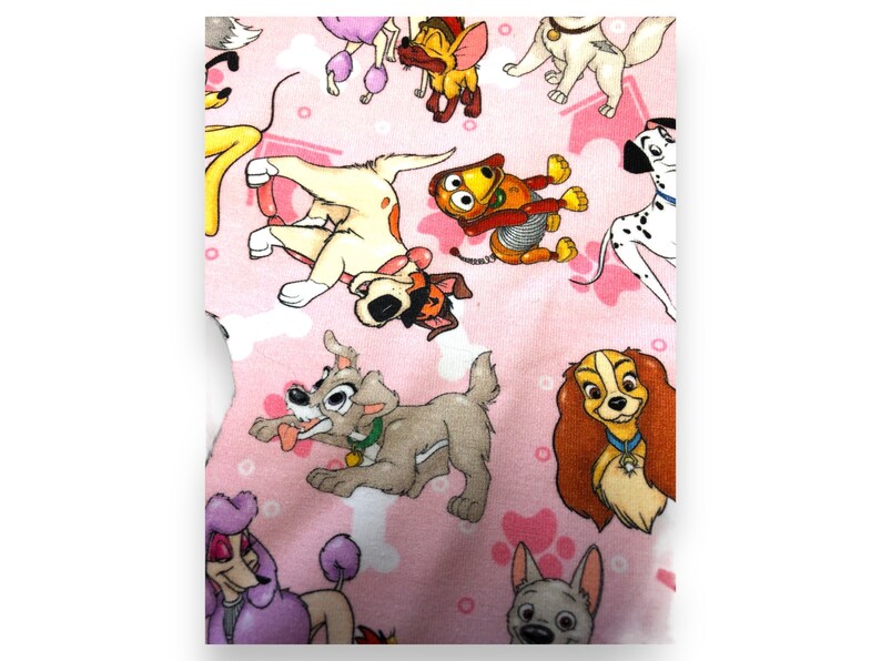 1 Yard Pink background Cotton Lycra Fabric Featuring Disney Dogs image 1