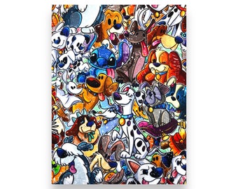 1 Yard cotton woven fabric- Stacked Cartoon Small print Disney Dogs