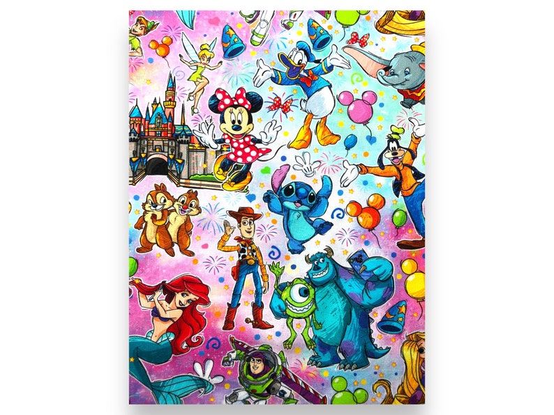 1 Yard Cotton Woven 36x60. Disney Themes with Friends on pink tie dye background. Small scale image 1