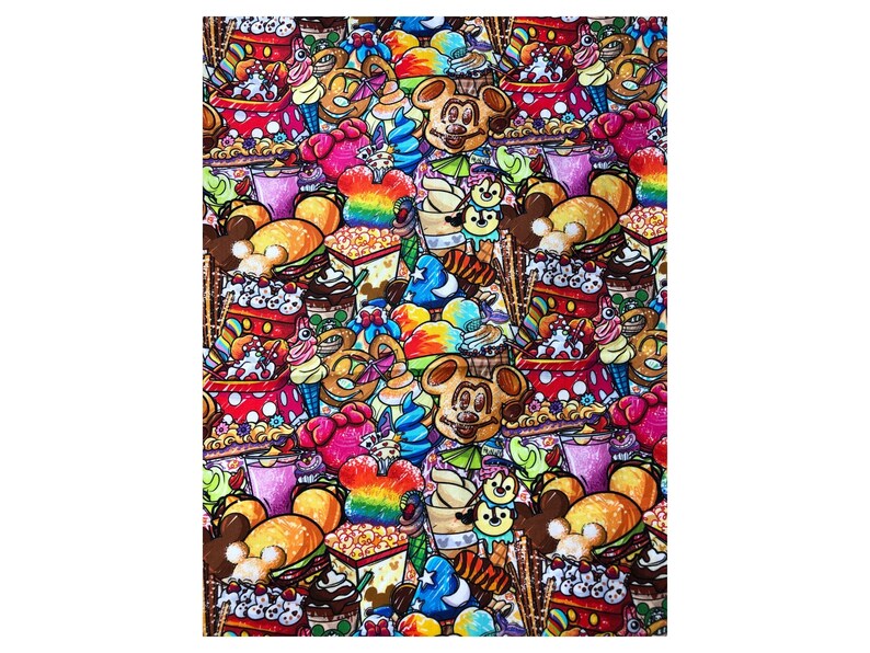 1 Yard Cotton Woven 36x60. Disney Themes Backstitch Stacked Snacks image 1