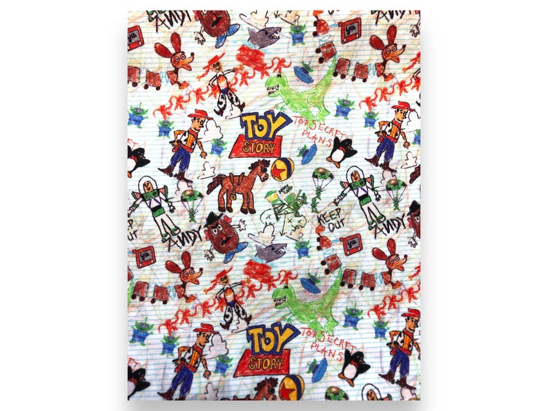 Toy Story characters on a white background. Tiny Scale light weight cotton woven. image 1