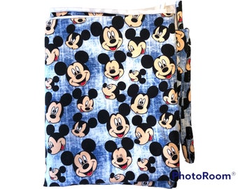 Mickey Mouse face on denim blue background - Cotton Lycra Fabric 1 yard