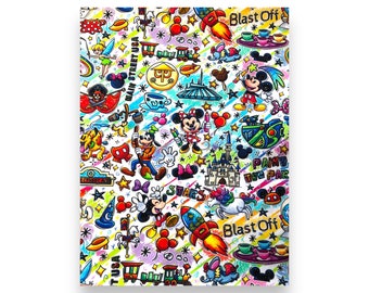 1 Yard Cotton Woven 36x60. Disney Blast Off theme.  Main Street USA