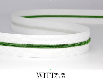 1m Reißverschluss schmal weiß metallisiert grün inkl. Zipperanzahl nach Wahl (1-3)