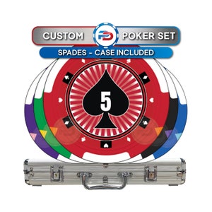 Custom Poker Chip Set | Spades | 100ct-1000ct Set Sizes Available | Carrying Case Included