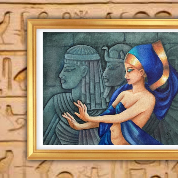Original Aquarell Göttin, ägyptische Pharaonin, altes Ägypten, Pharaonenzeit, original Aquarell, Königin, Orient