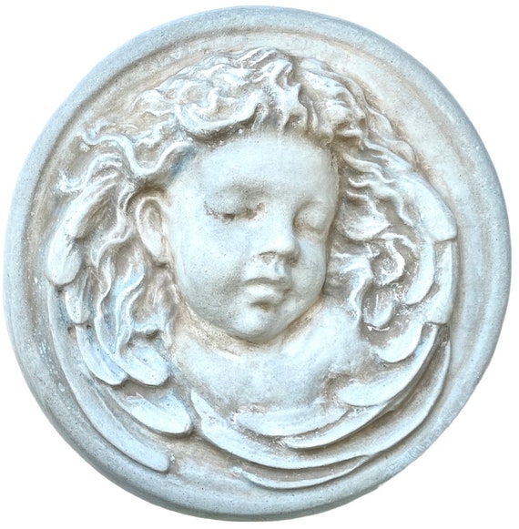 Engel Relief Wandbild Putten Kopf Kunst Sandstein Antik-Look Steinguss