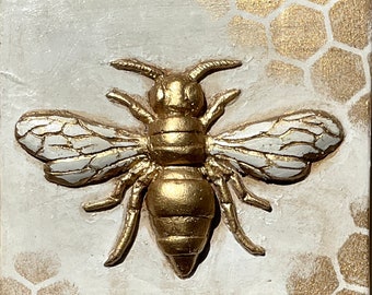Biene, Bienenrelief, Wandfliese Honigbiene, Wandrelief, Bienenbild, Bee, Skulptur, Gipsrelief