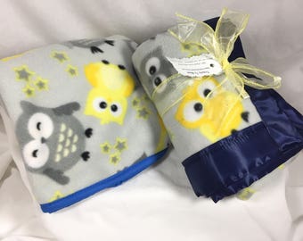 Yellow Owl Fleece Baby Blanket, Baby Shower Gift, Cute Owl Baby Bed Linen, Children, Infant, Toddler, Baby, Newborn, New Baby, Owl Baby Gift