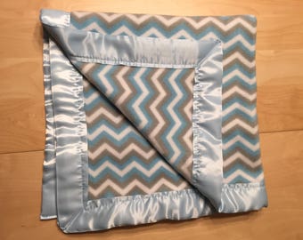 Blue Chevron Fleece Baby Blanket, Newborn Fleece Blanket, Infant Blanket, Baby Shower Gift, Soft Lovey Blanket