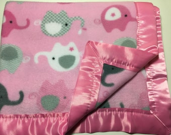 Pink Elephant Fleece Baby Blanket, Cute Infant Blanket, Cute Blanket, Infant, Newborn, New Baby Girl, Toddler, Soft Fleece Lovey Blanket