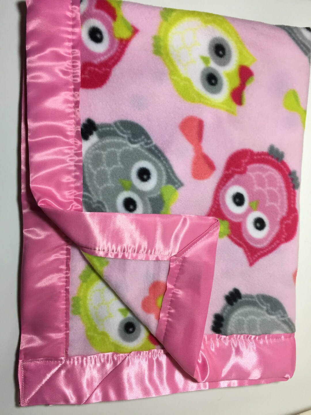 Pink Owl Fleece Baby Blanket, Soft Baby Girl Bed Linen, Baby Shower