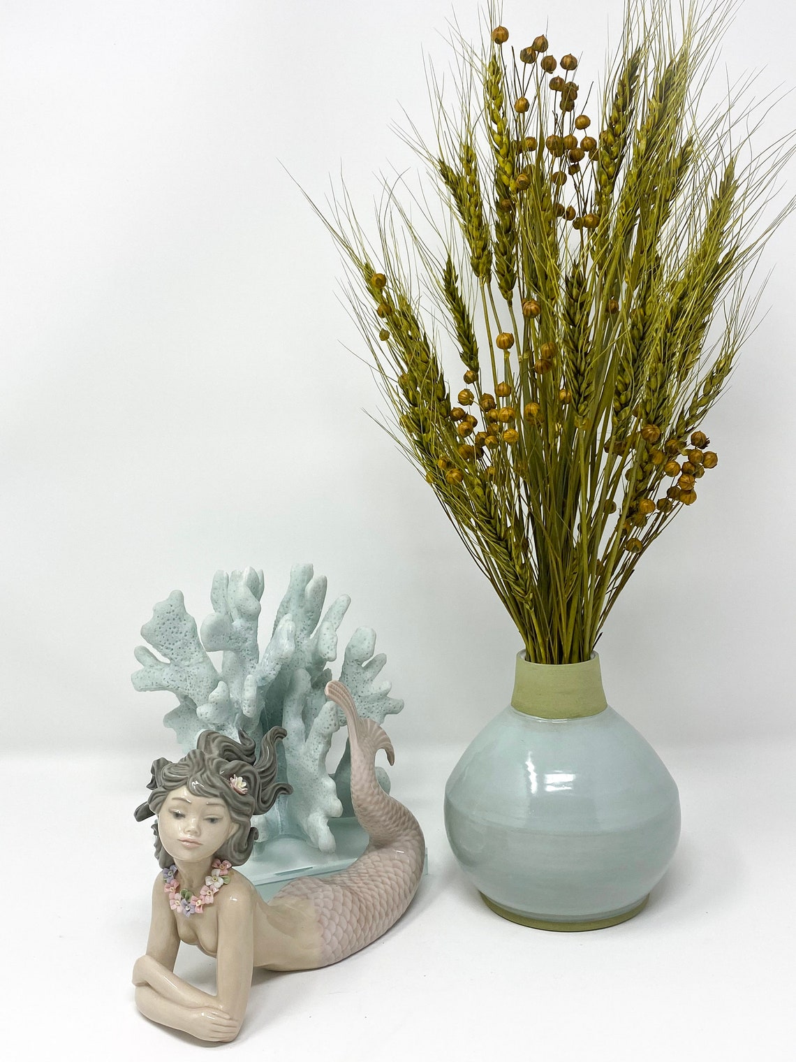Small Light Blue and Olive Green Vase Flower Vase Ceramic Etsy
