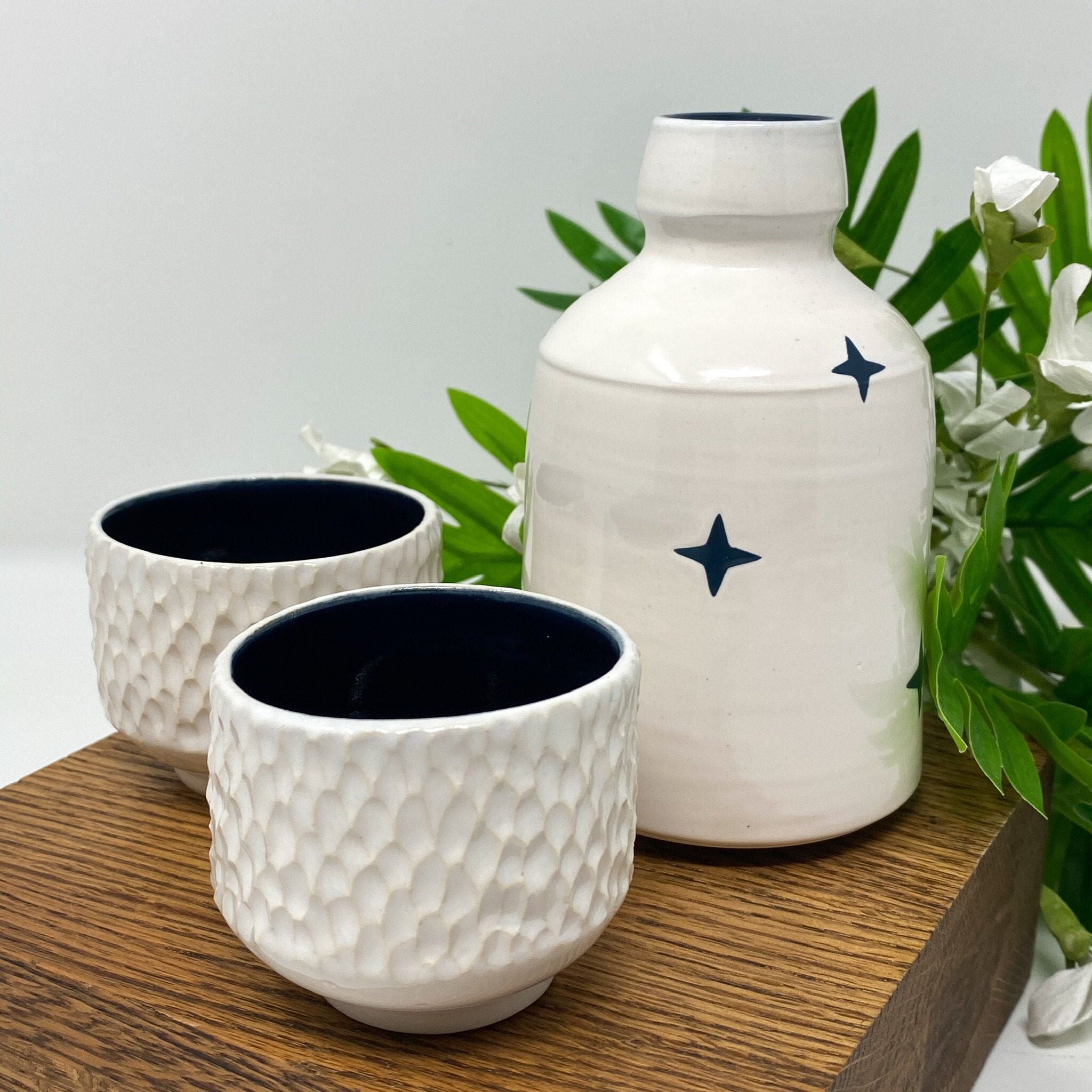 Sake Set Handmade Ceramic Sake Set with Stars Modern White Etsy