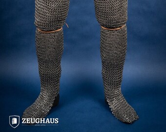 Zeughaus Medieval Chainmail Chausses Flatring Riveted 9mm Steel Oiled