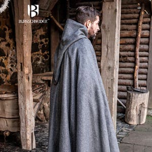 Burgschneider Manteau en feutre de laine à capuche viking médiéval Hibernus Gray