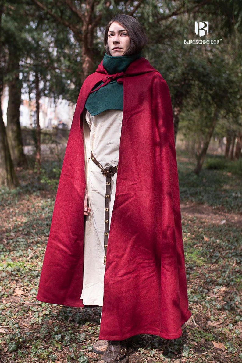 Burgschneider Medieval Viking Hooded Wool Felt Coat Hibernus Red