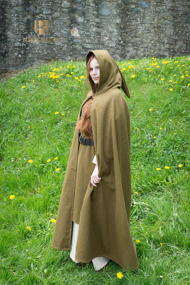 Burgschneider Medieval Viking Hooded Wool Felt Coat Hibernus Autumn Green