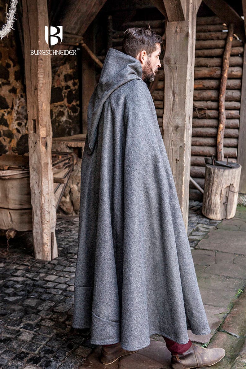 Burgschneider Medieval Viking Hooded Wool Felt Coat Hibernus Gray