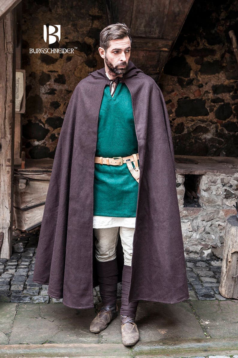 Burgschneider Manteau en feutre de laine à capuche viking médiéval Hibernus Brown