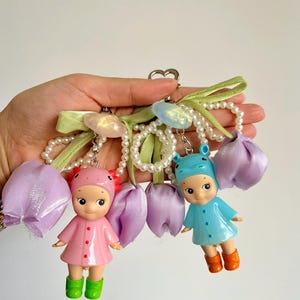 Limited Edition &quot;I Love Rainy Day&quot; Pearl Tulip Bow Keychains