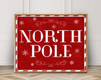 Pólo Norte para imprimir - Placa do Pólo Norte - Pólo Norte de Natal - Imprimível de Natal - Decoração do Pólo Norte - Impressão do Pólo Norte do Papai Noel - Natal vermelho e branco
