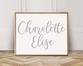 Custom Girl's Name Printable Typography-Custom Baby Name Sign-Vintage Floral Name Print-Shabby Chic Custom Name Print-Nursery Wall Printable