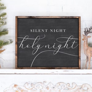 Silent Night Holy Night Sign-Printable-Farmhouse Christmas Sign-Christmas Mantle Sign-Chalkboard Christmas Sign-Christmas Decor-Silent Night