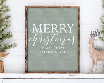 Feliz Natal a todos e a todos, uma boa noite, placa de Natal, impressão, quadro-negro, impressão de Natal, quadro-negro verde, Natal na fazenda