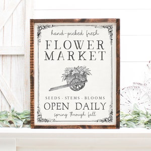 Blumenmarkt Schild-Blumenmarkt Druck-Handgepflückt Frische Blumen Schild-Bauernhaus Blume Schild-Vintage Antike Blumenmarkt Schild-Rustikale Blume