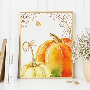 Fall Art Print-Gourds Print-Gourd Art-Pumpkins Print-Watercolor Gourds-Fall Printable-Autumn Printable-Orange Green Gourds-Instant Download