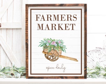 Enseigne Farmers Market-Farmers Market imprimable - Art mural de la ferme - Décoration florale Farmers Market - Impression florale de chariot - Impression de cuisine de ferme