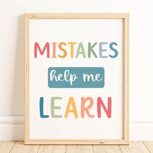 Mistakes Help Me Learn Print-Growth Mindset-Affirmations-Classroom Decor-Mental Health, Therapy Office-Calm Corner-Learn From Mistakes Sign