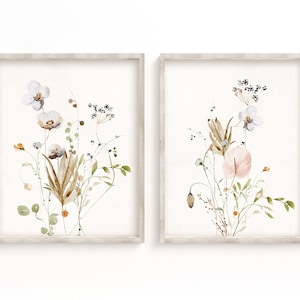 Floral Wall Art Set of 2 Prints-Botanical Art Set of 2-Wildflower Prints Set of 2-Farmhouse Flowers-Floral Wall Art Set Sign-Instant Downld