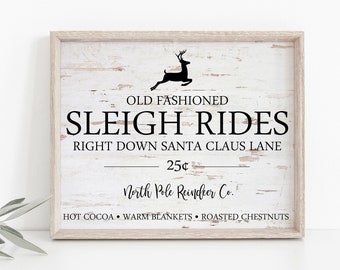 Sleigh Rides Printable-Reindeer Sleigh Rides Sign-Old Fashioned Sleigh Rides Printable Sign-Christmas Printable-Reindeer Printable-Wood Sign