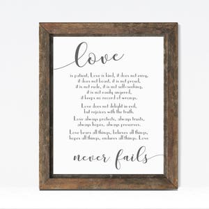 Liebe ist geduldig Liebe ist Art Zeichen-Liebe scheitert nie Printable-Corinthers Printable-Christian Print Wand Kunst-Typografie-Hochzeit druckbare