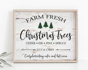 Árvores de Natal frescas da fazenda - Árvores de Natal frescas da fazenda para impressão - Impressão de árvores de Natal - Placa de madeira para download instantâneo - Impressão de árvore de bétula - Casa de fazenda