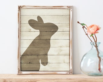 Wooden Bunny Print-Farmhouse Bunny Printable-Easter Farmhouse Print-Bunny Print-Wood Rabbit Sign-Easter Wall Decor-Easter Farmhouse Bunny