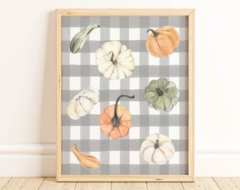Pumpkins Printable-Buffalo Plaid Fall Print-Pumpkins Fall Printable-Grey White Plaid Fall Decor Print-Farmhouse Autumn Sign-Farmhouse Fall