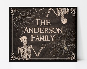 Custom Halloween Family Name Sign-Halloween Print-Skeleton Print-Gothic Spooky Halloween Print-Custom Family Halloween Print-Funny Skeletons