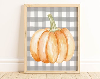 Pumpkin Printable-Buffalo Plaid Fall Print-Pumpkin Fall Printable-Grey White Plaid Fall Decor Print-Farmhouse Autumn Sign-Farmhouse Fall