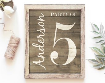 Family Party of Printable-Wood Family Sign-Custom Family Print Farmhouse-Party of Print-Last Name Print-Family Name Sign-Number Sign-Digital