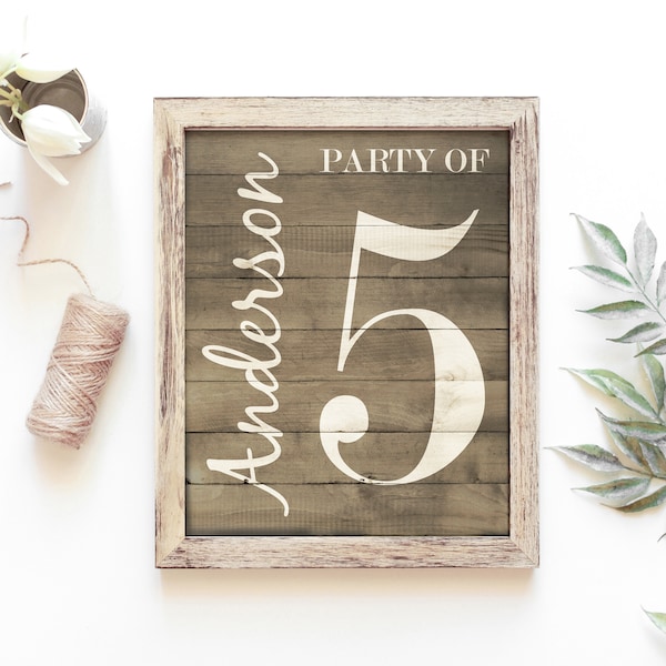 Family Party of Printable-Wood Family Sign-Custom Family Print Farmhouse-Party of Print-Last Name Print-Family Name Sign-Number Sign-Digital